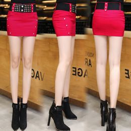 Ultra short skirt with diamond for women's one-step skirt with inner lining X0428