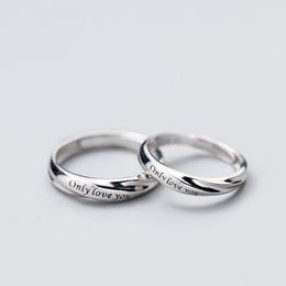 matching wedding sterling silver rings UK - 925 Sterling Silver Matching Rings for Couples Lovers Women Men ONLY LOVE YOU Letters Adjustable Wedding Engagement Jewelry