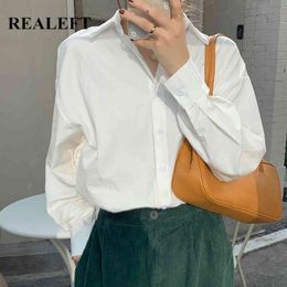 Minimalist White Women Blouse Casual Loose Shirts Long Sleeve Turn-down Collar Tops Korean Style Spring Summer 210428