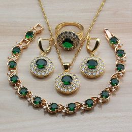 New African Women Wedding Costume Yellow Gold Color With Natural Stone CZ Green Jewelry Sets For Women Free Gift Box H1022