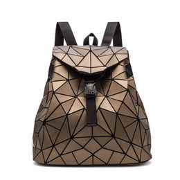 New Women Backpack Geometric Plaid Sequin Backpacks For Teenage Girls Bagpack Holographic Female Drawstring School Bag X0529