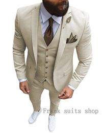 beige prom suits for men NZ - Men's Suits & Blazers Latest Coat Pants Designs Beige Men Suit Prom Tuxedo Slim Fit 3 Piece Groom Wedding For Custom Blazer Terno Masuclino