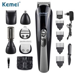 Kemei Trimmer 6 In 1 Shaving Machine Electric Beard Professional Hair Clipper Rechargeable Nose Shaver 4 Limit Combs 43D 220216