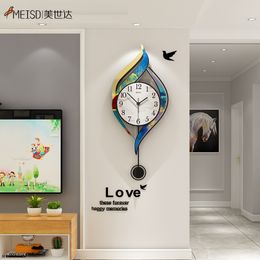 MEISD Printed Clock Wall Watch Pendulum Large Wall Art Poster Paintings Room Horloge Quartz Silent Live Room Home Decor Ready 210401