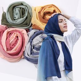 Gradient Bubble Chiffon Scarf Women Muslim Hijab Large Size Ombre Scarves Chiffon Shawl Female Islamic Bandana