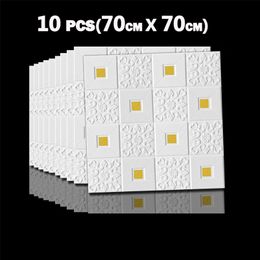 10pcs 3D Foam Wall Sticker Self Adhesive Roof Wallpaper Panel Home Decor Living Room Bedroom Stereo Decoration Ceiling Wallpaper 220113