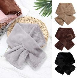 Women Winter Warm Thicken Cross Collar Scarf Solid Colour Faux Rabbit Fur Plush Elegant Shawl Scarfs Neck Warmer H0923