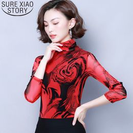 Autumn Fashion Shirts Long Sleeve Turtleneck Blouses Casual Printed Floral Women Clothing Plus Size 6209 50 210415
