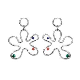 Real 925 Silver Earrings Skeleton Pendant Flower Bloom Huggie Ear Ring For Women Hoop &