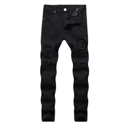 Frayed Men Jeans Trendy micro-elastic Small Straight Slim Young Fashion men's Trousers Jeans Four Season For Male X0621