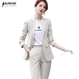 NAVIU Elegant Fashion Spring Women Pants Suit Two Pieces Formal Set High Quality Blazer and Trouses 210604