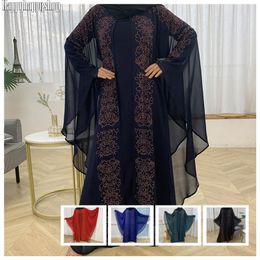 -Vestidos casuais batwing manga chiffon vestido modesty strass abaya kaftan vestuário islâmico muçulmano dubai jalabiya burkha robe mulheres festa g