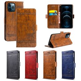 Oil wax skin painted pu leather wallet phone cases credit card slot flip book For iPhone 13 12 11 pro promax X XR XS Max 6 7 8 Plus Retro palace style Side buckle cover case