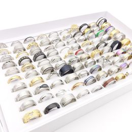 Wholesale 100PCS Mix Stainless Steel Band Rings Fashion Jewellery 316L Titanium Engagement Wedding Bands Party Gift Couple Random Styles