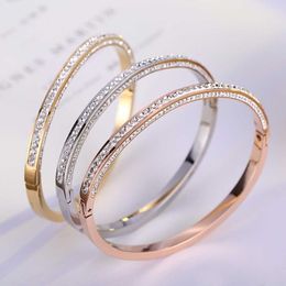 Top Quality Rhinestone Brand Fashion Jewelry Cuff Bangles 316l Stainless Steel Bracelets for Women Q0717