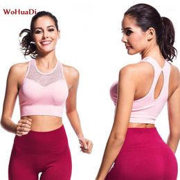 Gym Clothing WOHUADI Womens Mesh Yoga Sports Bra Hollow Femme Tops Fitness For Women Vest Running Underwear RED