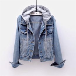 Spring Autumn Korea Fashion Women Long Sleeve Hooded Blue Denim Jacket All-matched Casual Vintage short Coats Plus Size S756 210512