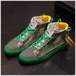 New Dress Shoes streets Trend Designer sneakers Men Mesh Breathable rhinestone Casual Shoe flats loafers Man high tops skateboard