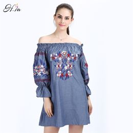 Women Sexy Embroidery Dress Summer Off the Shoulder Party Vestidos Robe Mujer Vintage Embroidered Shirt 210430
