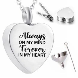 Used to store ashes hair souvenirs cremation jewelry urn pendant necklace - Always on my mind forever in my heart