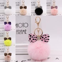 Rabbit Fur Pompoms Keyfobs Bowknot Pompom keychain Nice Variety Plush Fluffy Ball Keyring For Bag Accessories