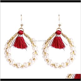 Charm Jewelry Drop Delivery 2021 Eh7512 Exaggerated Alloy Cotton Tassel Multi-Layer Woven Mesh Earrings Womens Fashion Mr8Qn