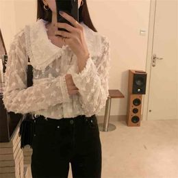 White Chiffon Tassel Sweet All Match Peter Pan Collar Fashion Femme Casual Chic Gentle Girls Loose Tops Shirts 210525