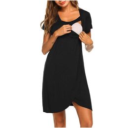 Pregnant Woman Dresses Sleepwear Solid Short Sleeve Breast-Feeding Maternity Nursing Dress Pajamas Pregnancy Clothing Nightgown Y0924