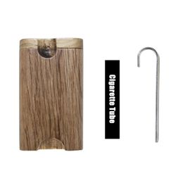 Natural Wood Smoking Case Dugout One Hitter Dry Herb Tobacco Storage Box Portable Innovative Design Cleaning Hook Protective Cigarette Pipes Tool DHL Free