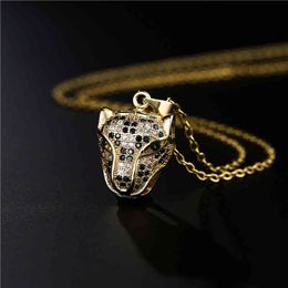 2022 Fashion Gold Colour Leopard Head Pendant Necklace for Women Men Luxury Cubic Zirconia Jewellery Female Accessories