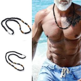 Chokers 6MM Volcanic Lava Stone Black Matte Beaded Necklaces Tiger Eye Stones For Men Him Punk Jewellery