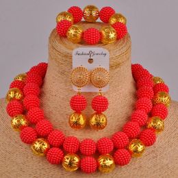 Earrings & Necklace Fashion Red Simulated Pearl Beads African Jewellery Set Nigerian Wedding Sets FZZ45