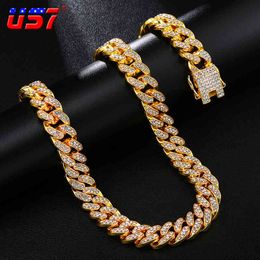 US7 13MM Miami Cuban Link Chain Necklaces&Bracelets Iced Out Crystal Rhinestones Hip Hop Necklaces for Men Women Jewellery X0509