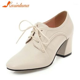 Dress Shoes KARIN Fashion Lady Office Casual Commute White Pumps Square Heels Shoelace Women Pointed Toe Woman