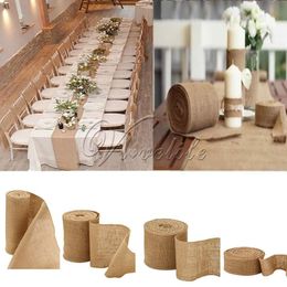 hessian table UK - Party Decoration 10 M Hessian Burlap Ribbon Roll Vintage Rustic Natural Wedding Table Runner Chair Decor For Home Banquet