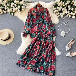 Women's Two Pieces Set Spring Summer Bow Collar Long Sleeve Floral Print Shirt and Midi Skirt Suits Female Clothing 210603