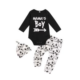 Baby Boy Clothes Set Letter Bodysuit Romper Panda Printed Pants Beanie 6-24m Infant Toddler Spring Fall Casual Cotton Outfits G1023