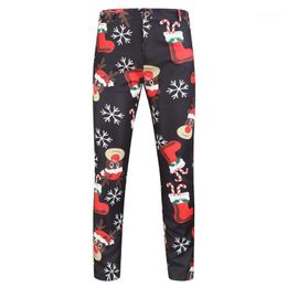 Men's Pants Streetwear 2022 Autumn Fashion Christmas Print Pencil For Mens Vintage Mid Waist Button Trouser Male Casual Long Pant