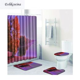 Bath Mats 4Pcs Red Tree Groups Casa De Banho Banyo Bathroom Carpet Toilet Bathmats Set Tapis Salle Bain Alfombra Bano