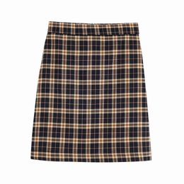 Women Fashion Plaid Cotton Mini Skirts Female Casual High Waist Autumn Staright Skirt faldas mujer moda 210421