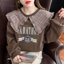 Women's Hoodies & Sweatshirts ZOSOL The Korean Plaid Doll Collar Letter Print Shows Thin And Age Reducing Fashion Sweater