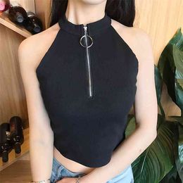 Fashion Women High Collar Tank Top Gothic Punk Vest Sleeveless Harajuku Girl Retro Short Tops 210401