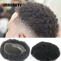 4MM Man Hair African American Toupee For Men Breathable Q6 Full Lace Base Afro Kinky Curly Wig Unit Men's Curly 100% Human Hairs
