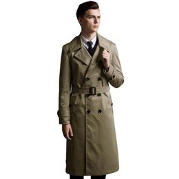 Fashion Ultra Long Trench Men's Tops Outerwear Double Breasted Belt Overcoat Spring And Autumn Plus Size Coats