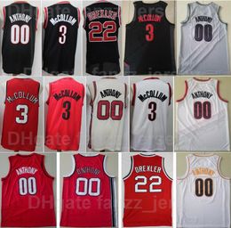 CJ McCollum Jersey 3 Men Basketball Carmelo Anthony 00 Clyde Drexler 22 For Sport Fans Black Red White Beige Grey Team Colour All Stitching Breathable Pure Cotton