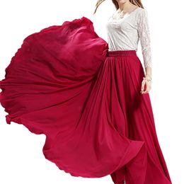 3 Layer Chiffon Long Skirts For Women Elegant Casual High Waist Boho Style Beach Maxi Skirts Saias 80/90/100cm Spring SK273 210408