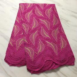 5Yards/Lot Top Sale Fuchsia African Cotton Fabric Embroidery Swiss Voile Dry Lace For Dressing PL11631