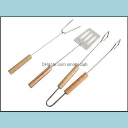 Bbq Tools & Aessories Outdoor Cooking Eating Patio, Lawn Garden Home 3Pcs/Set Stainless Steel Barbecue Fork Tongs Skewer Sets Roasting Grill