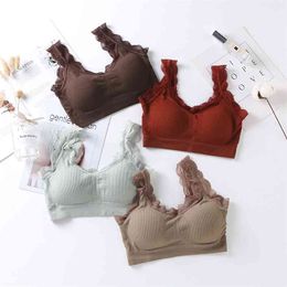 tank top Summer Sexy Colourful Crop Top Push Up Bra Women Knit Lace tretch Fitness No Rims Padded Tank Tops Candy Colours 210507