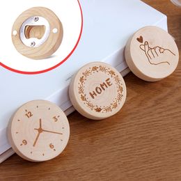 Wooden Circular Bottle Opener Printed Candy Cat Refrigerator Magnet Decoration Beer Bottles Openers Leave Message Fridge Magnets BH4817 TQQ